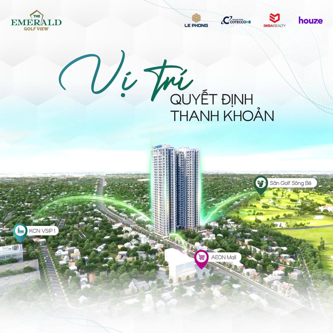 Phối cảnh dự án The Emerald Golf View với tầm nhìn ôm trọn sân Golf Sông Bé
