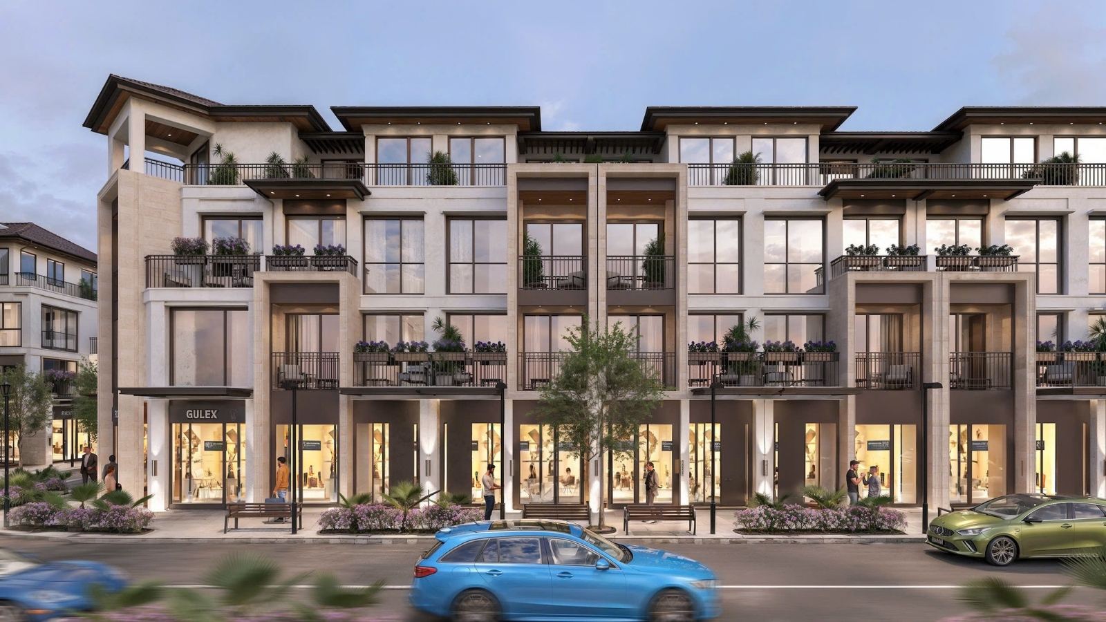 Phối cảnh dãy Shophouse Stripmall mặt tiền đại lộ 40m tại tiểu khu Hội Phú.
