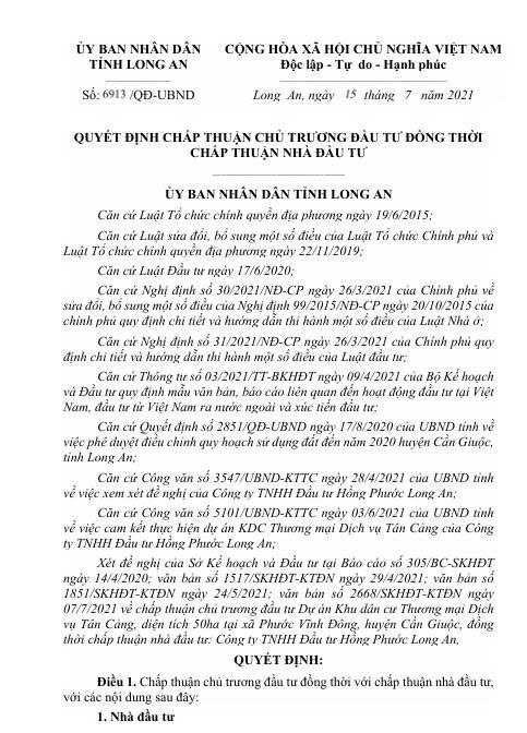 Quyết định chấp thuận chủ trương