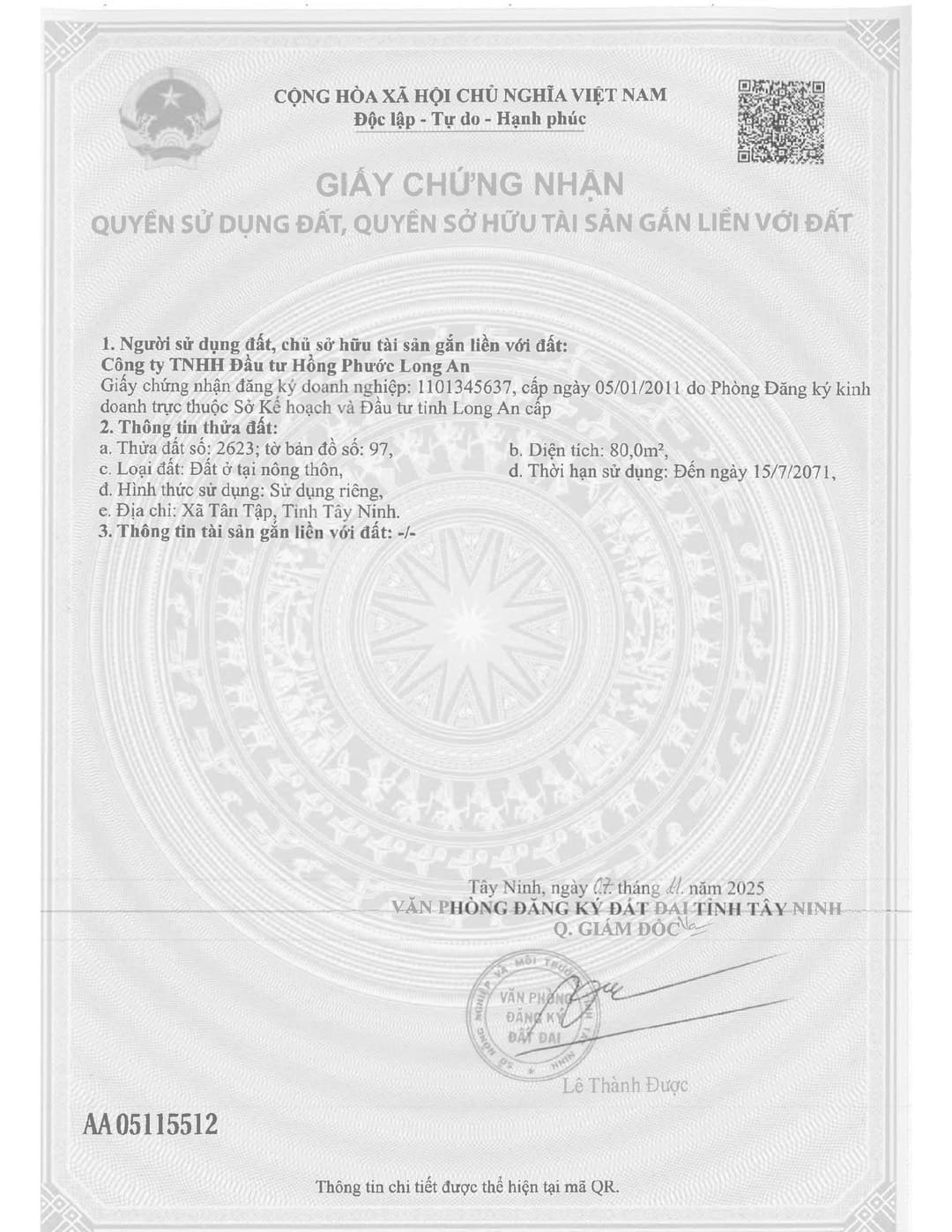 Mẫu sổ đỏ mặt trước