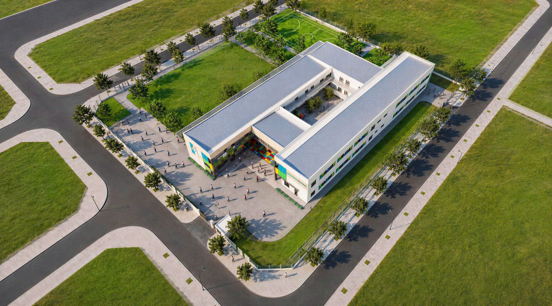 Không gian sân trường và khu vực sinh hoạt chung trường tiểu học Tân Tập