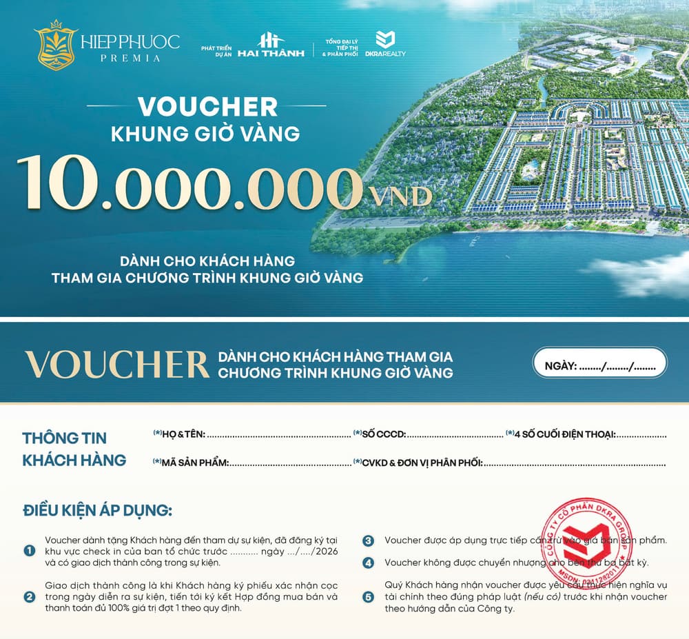 Poster chương trình đặc quyền 10 triệu đồng dành cho khách hàng đến sớm trước 09:15 tại sự kiện Hiệp Phước Premia