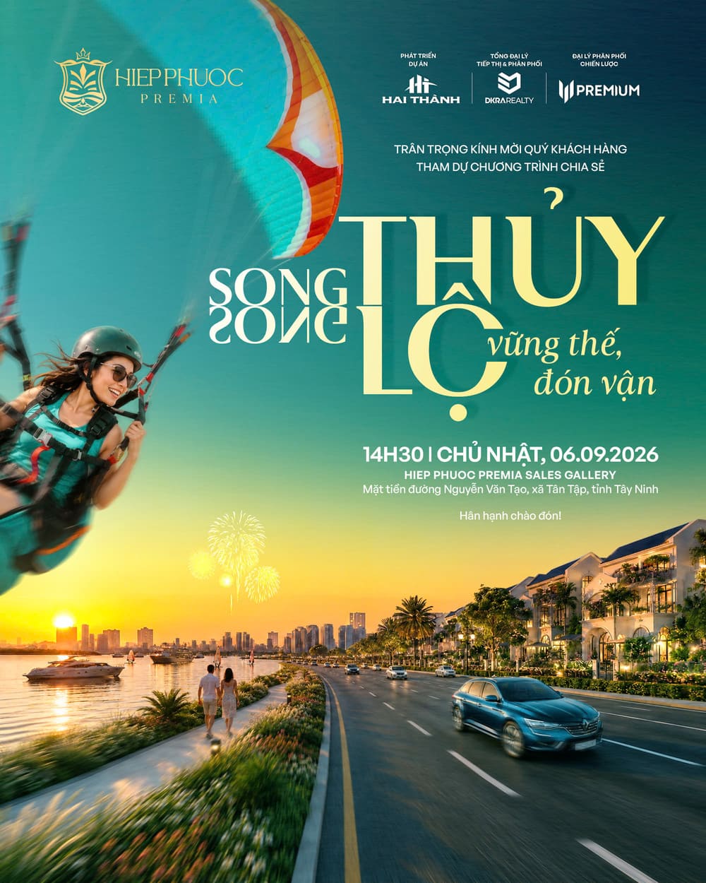 Poster sự kiện trải nghiệm cuối tuần Song Thủy Song Lộ Vững Thế Đón Vận tại Hiệp Phước Premia ngày 06.09.2026