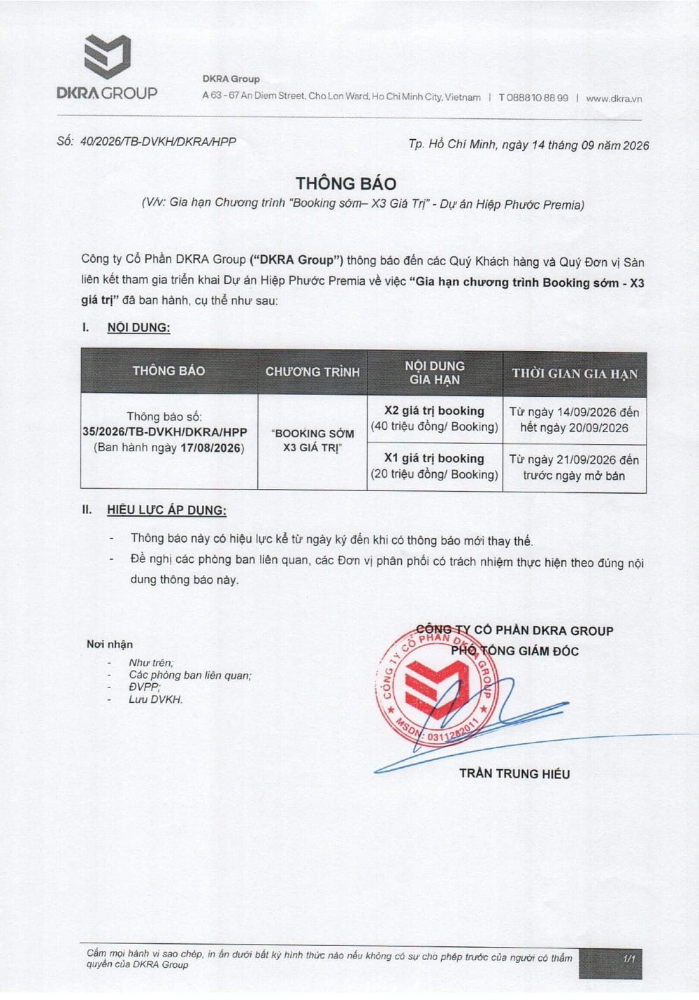 Thông báo gia hạn chương trình ưu đãi booking sớm dự án Hiệp Phước Premia