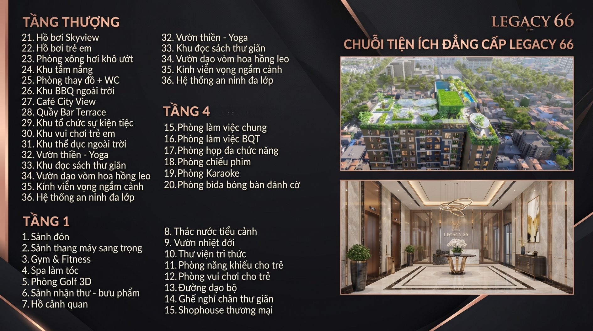 Phối cảnh chuỗi tiện ích đẳng cấp chuẩn 5 sao tại dự án căn hộ Legacy 66